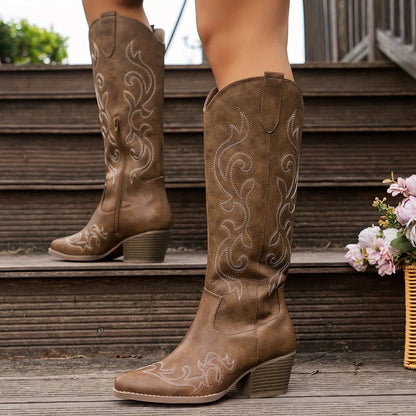 Cora Women's Knee-High Cowgirl Boots | Embroidered Leather, Block Heel 2