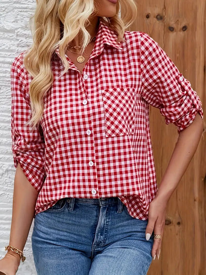 Cora Women's Shirt | Relaxed Fit, Checked Pattern 0