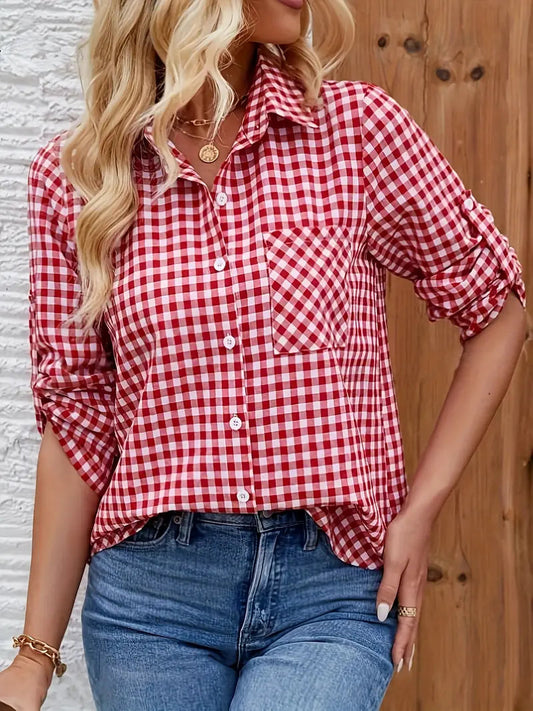 Cora Women's Shirt | Relaxed Fit, Checked Pattern 0