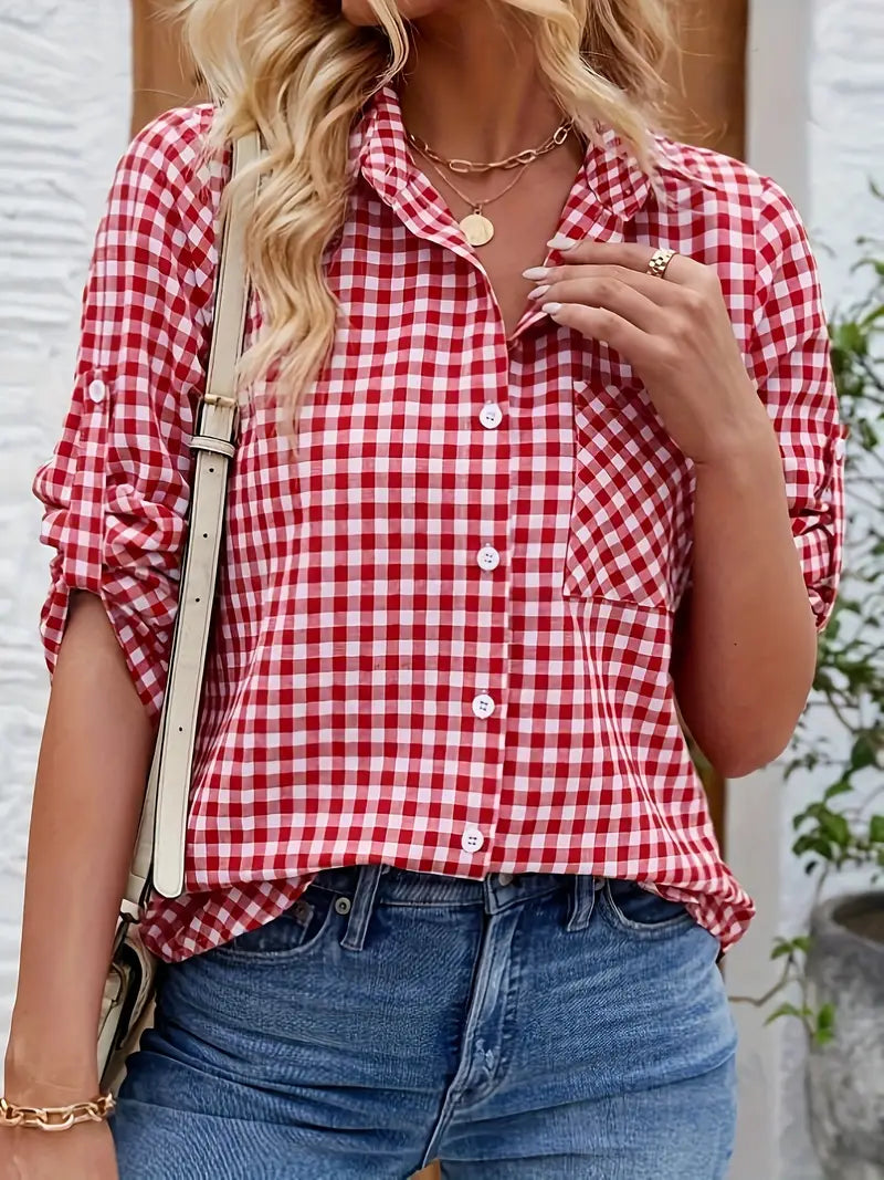 Cora Women's Shirt | Relaxed Fit, Checked Pattern 1