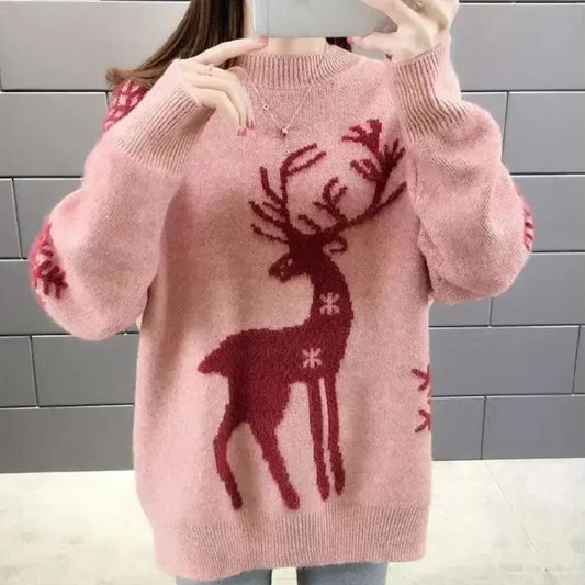 Cora Women's Sweater | Cozy Reindeer Pattern, Winter Warmth 0