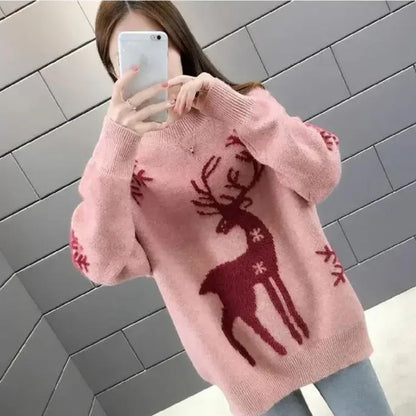 Cora Women's Sweater | Cozy Reindeer Pattern, Winter Warmth 1