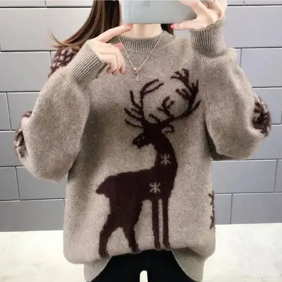 Cora Women's Sweater | Cozy Reindeer Pattern, Winter Warmth 2
