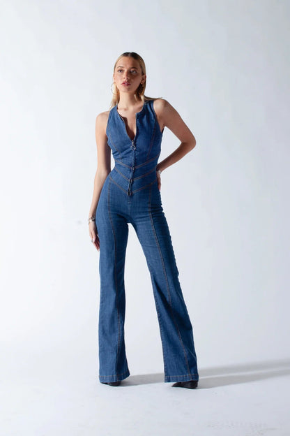 Daisy Women's Denim Jumpsuit | Vintage-Inspired, Fitted 0