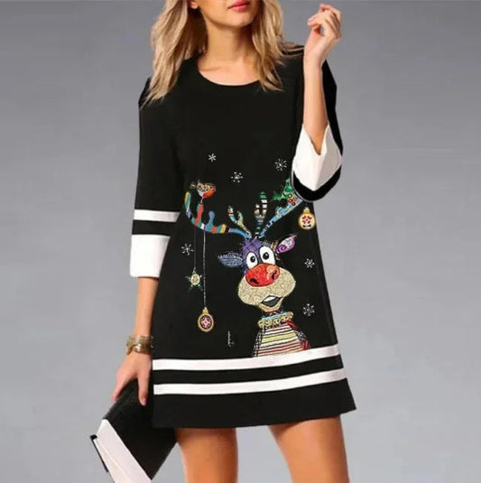 Daisy Women's Dress | Reindeer Print, Festive Style 0