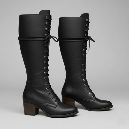 Daisy Women's Knee-High Boots | Lace-Up Design, Block Heel 1