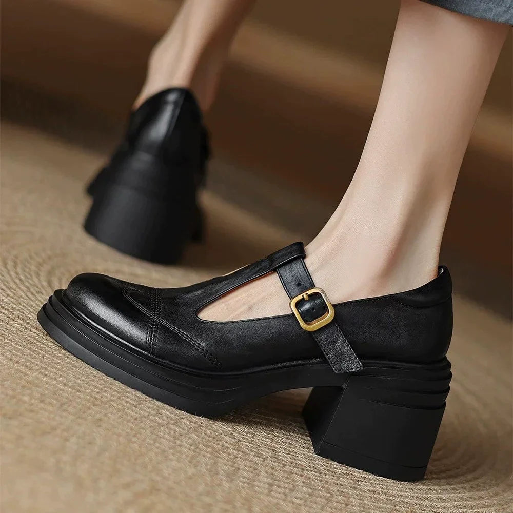 Daisy Women's T-Strap Shoes | Classic Leather, Elegant Comfort 0