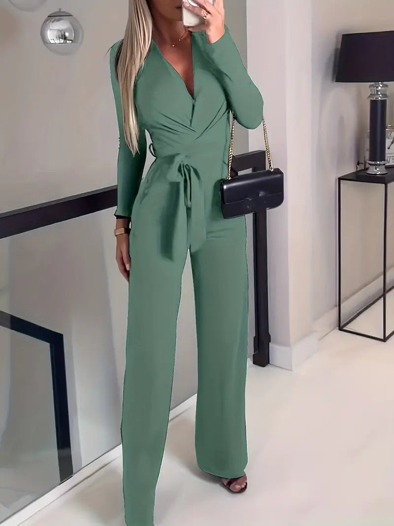 Elara Women's Black Jumpsuit | V-Neck, Wide-Leg with Waist Belt 1
