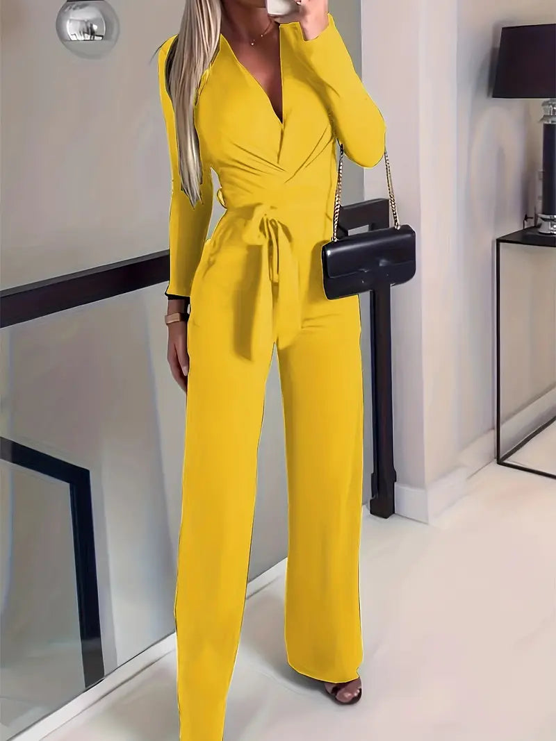 Elara Women's Black Jumpsuit | V-Neck, Wide-Leg with Waist Belt 3