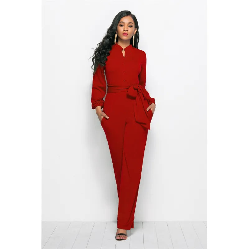 Elara Women's Black Jumpsuit | V-Neck, Wide-Leg with Waist Belt 5