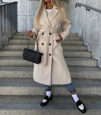 Elara Women's Coat | Tailored Wool with Belt, Elegant Design 0