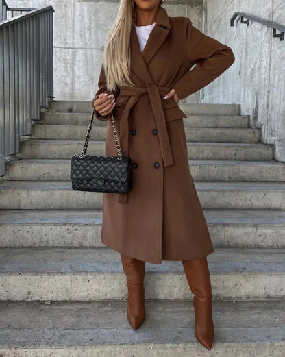 Elara Women's Coat | Tailored Wool with Belt, Elegant Design 3