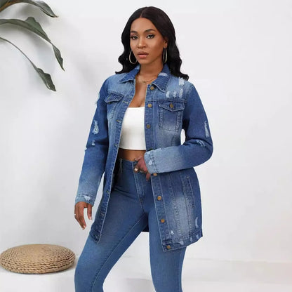 Elara Women's Denim Jacket | Oversized Fit, Vintage Distressed Style 0