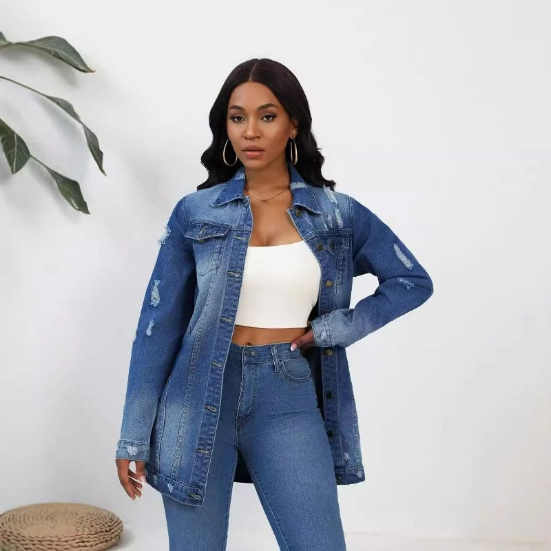 Elara Women's Denim Jacket | Oversized Fit, Vintage Distressed Style 1