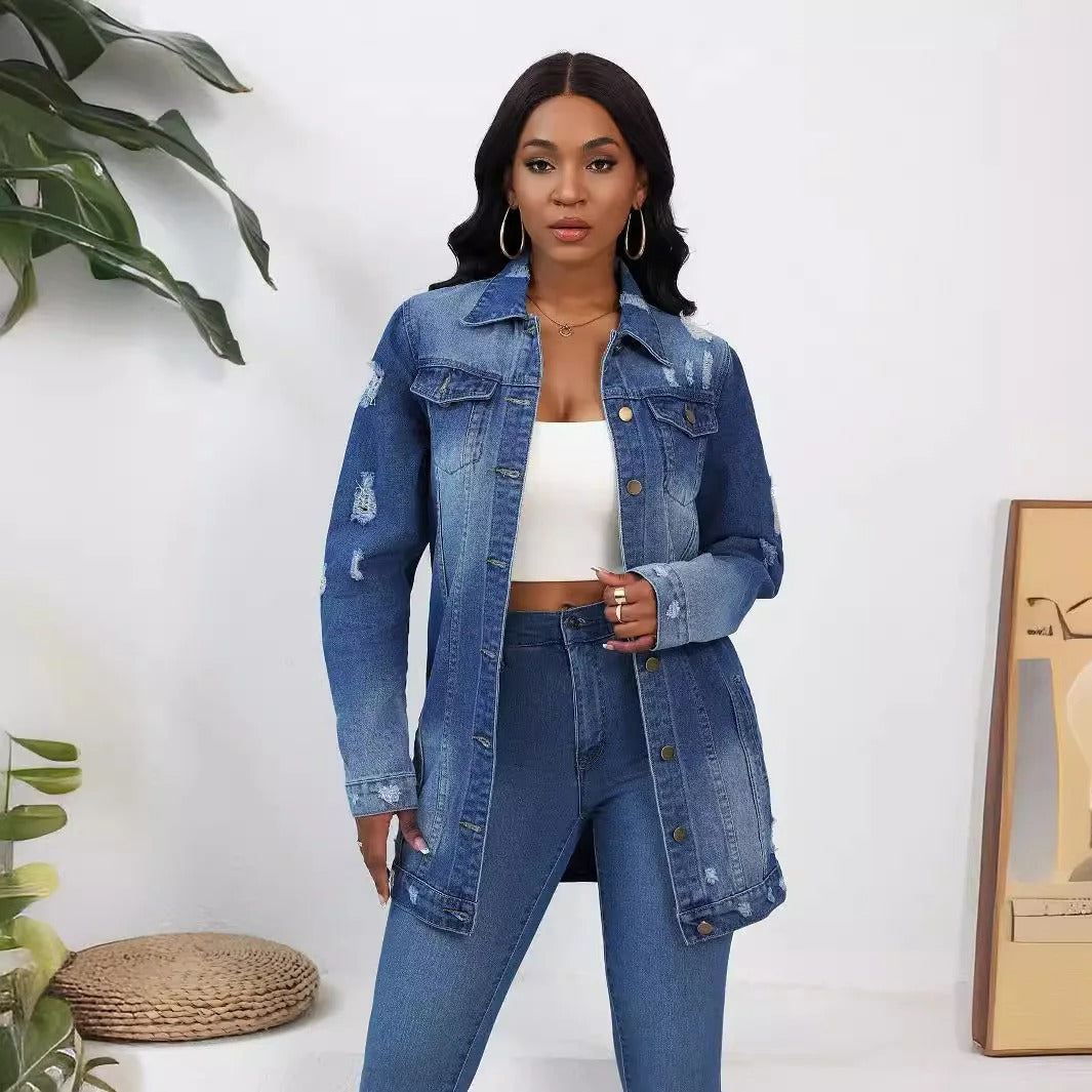 Elara Women's Denim Jacket | Oversized Fit, Vintage Distressed Style 2