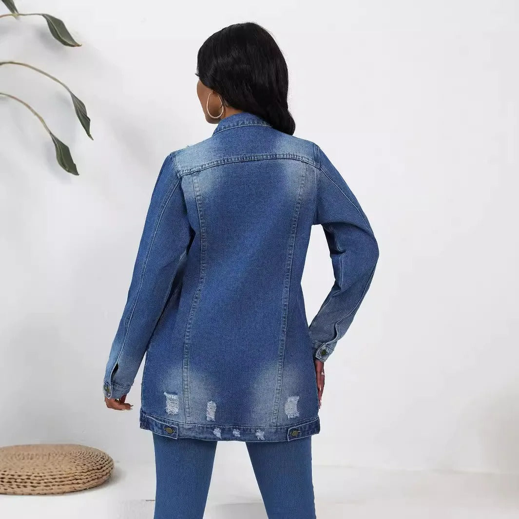 Elara Women's Denim Jacket | Oversized Fit, Vintage Distressed Style 3