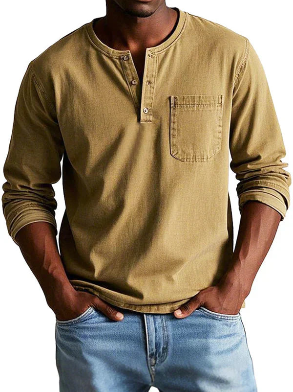 Eli Men's Long Sleeve Shirt | Casual Button Neck, Relaxed Fit 4
