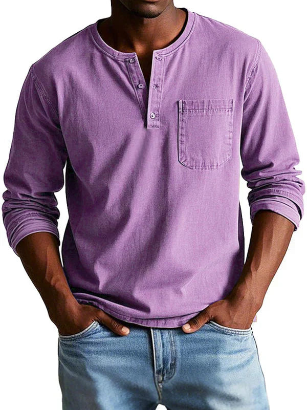 Eli Men's Long Sleeve Shirt | Casual Button Neck, Relaxed Fit 5