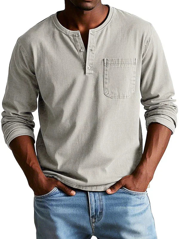 Eli Men's Long Sleeve Shirt | Casual Button Neck, Relaxed Fit 6