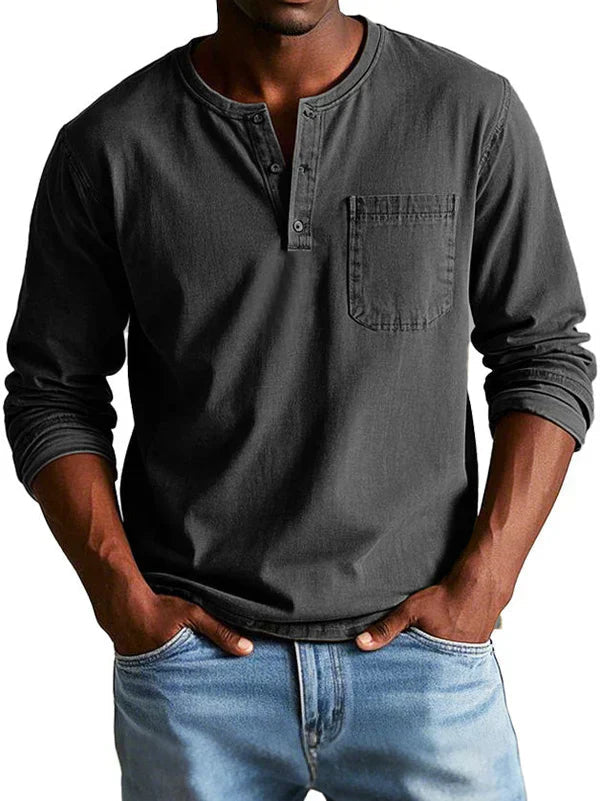 Eli Men's Long Sleeve Shirt | Casual Button Neck, Relaxed Fit 7