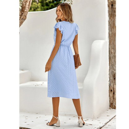 Ella Women's Midi Dress | Ruffled Short Sleeves, Elegant A-Line Summer Style 3