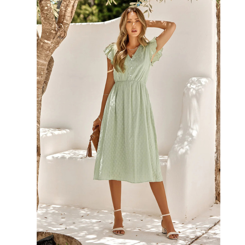Ella Women's Midi Dress | Ruffled Short Sleeves, Elegant A-Line Summer Style 4