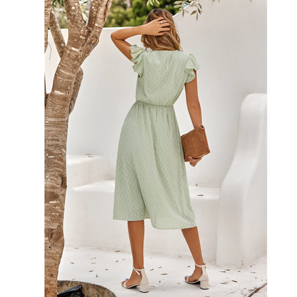Ella Women's Midi Dress | Ruffled Short Sleeves, Elegant A-Line Summer Style 5