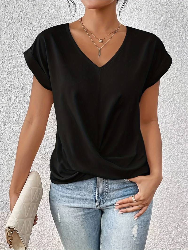 Ella Women's Short Sleeve Top | Flattering V-Neck Design 0