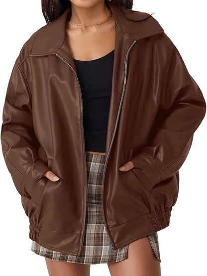 Eloise Women's Leather Jacket | Oversized Bomber, Classic Style 0