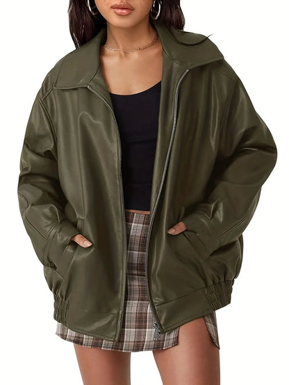 Eloise Women's Leather Jacket | Oversized Bomber, Classic Style 2