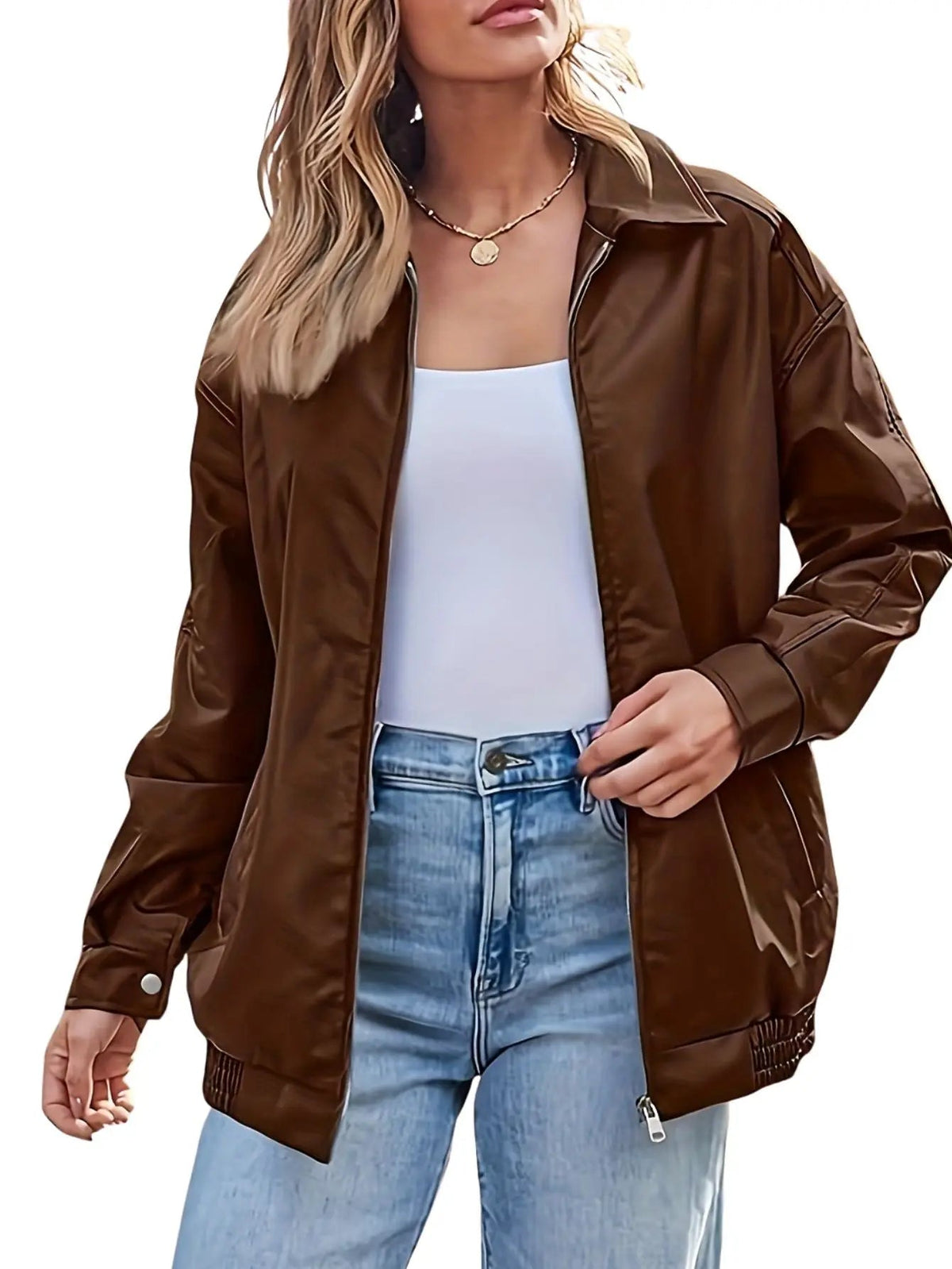 Eloise Women's Leather Jacket | Oversized Bomber, Classic Style 4