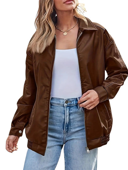 Eloise Women's Leather Jacket | Oversized Bomber, Classic Style 4