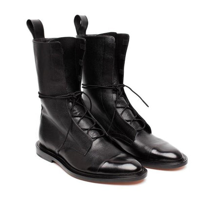 Evelyn Women's Black Ankle Boots | Premium Leather, Lace-Up Design 0