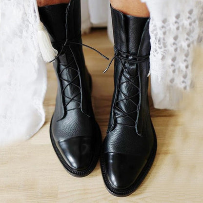 Evelyn Women's Black Ankle Boots | Premium Leather, Lace-Up Design 1
