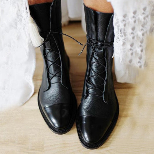 Evelyn Women's Black Ankle Boots | Premium Leather, Lace-Up Design 1