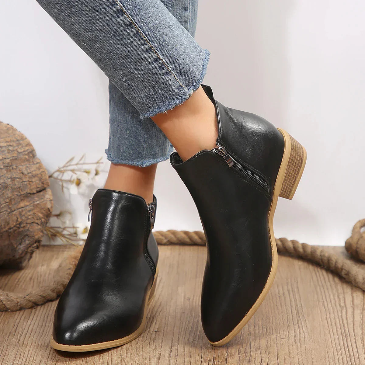Evelyn Women's Black Ankle Boots | Side-Zip Design, Casual Booties 0