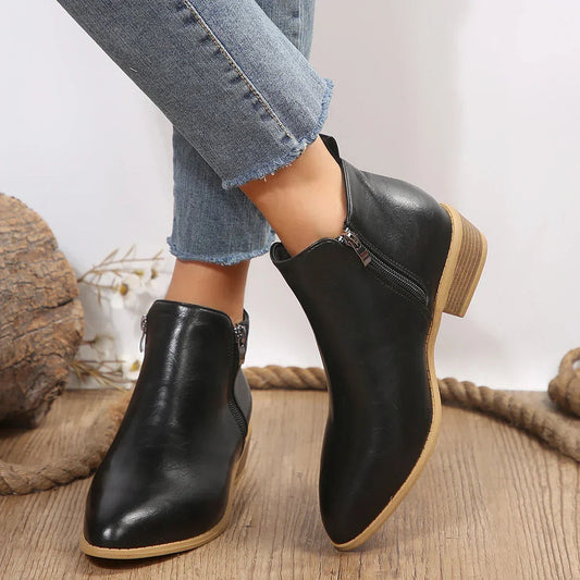 Evelyn Women's Black Ankle Boots | Side-Zip Design, Casual Booties 0