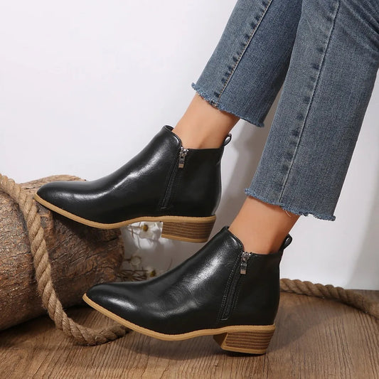Evelyn Women's Black Ankle Boots | Side-Zip Design, Casual Booties 1