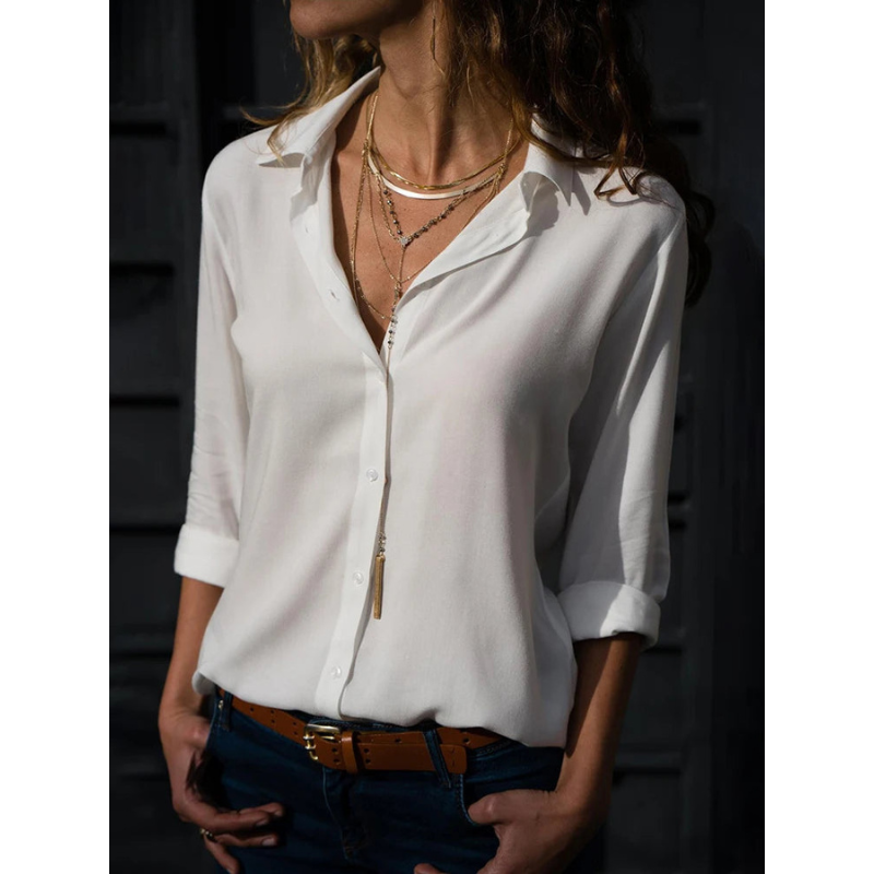 Evelyn Women's Blouse | Modern Long Sleeve, Versatile White Top 0
