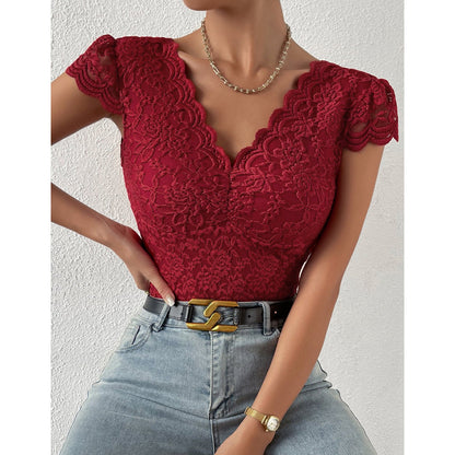 Evelyn Women's Bodysuit | Lace V-Neck, Casual Elegance 7