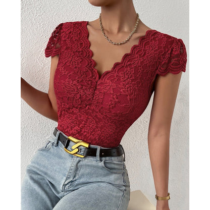 Evelyn Women's Bodysuit | Lace V-Neck, Casual Elegance 8