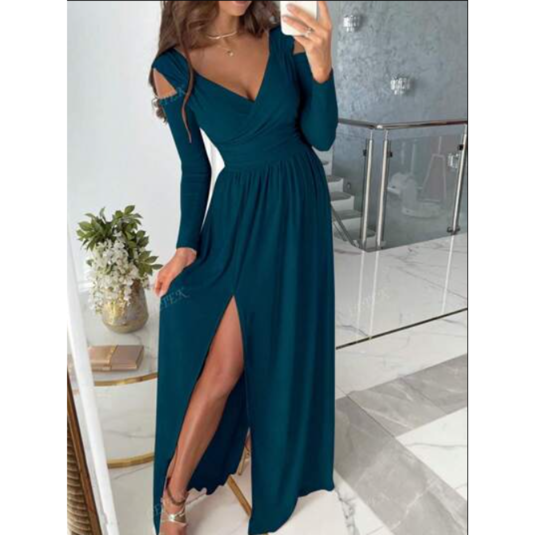 Evelyn Women's Evening Dress | Long Sleeve with Slit, Elegant 0