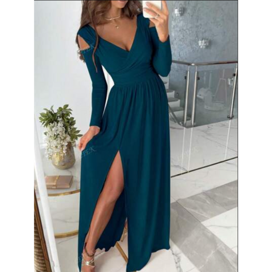 Evelyn Women's Evening Dress | Long Sleeve with Slit, Elegant 0