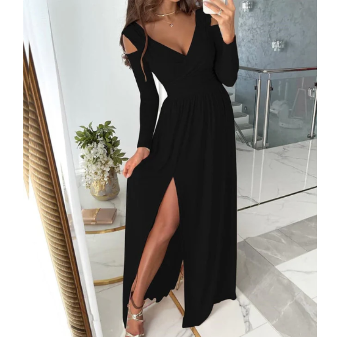 Evelyn Women's Evening Dress | Long Sleeve with Slit, Elegant 2