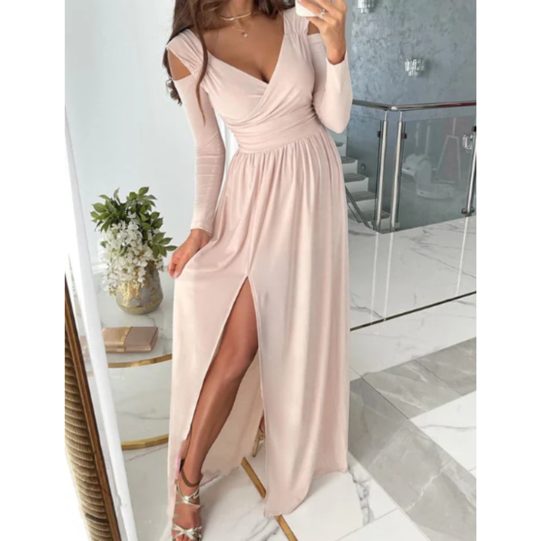 Evelyn Women's Evening Dress | Long Sleeve with Slit, Elegant 4