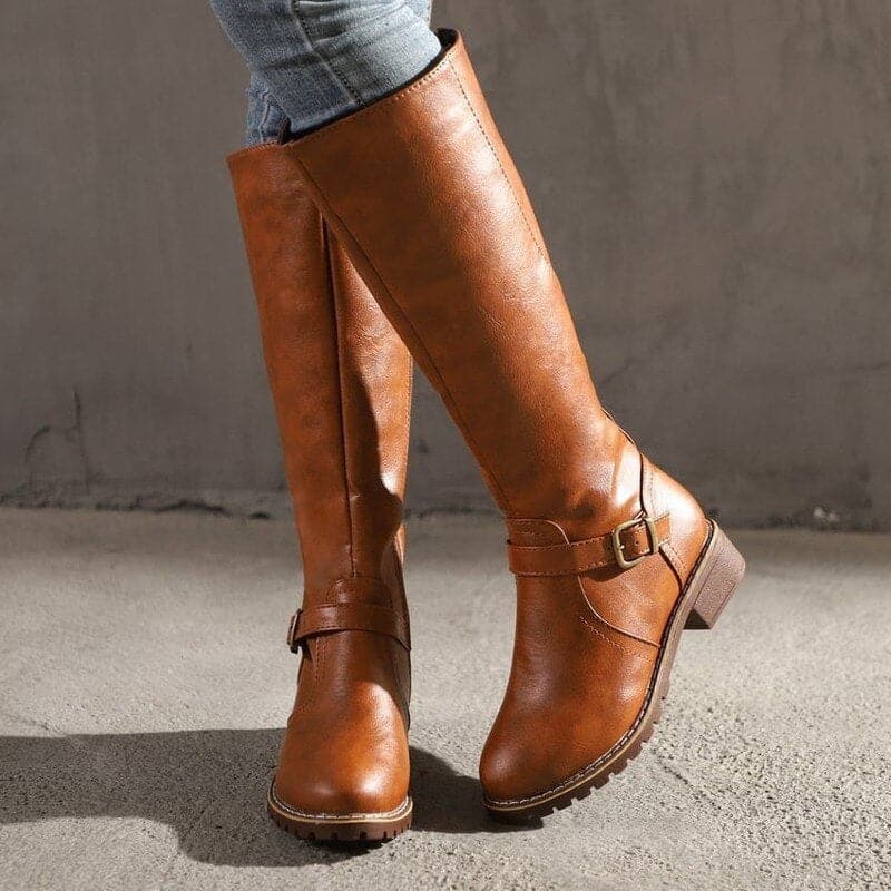 Evelyn Women's Knee-High Boots | Classic Buckle Design 0
