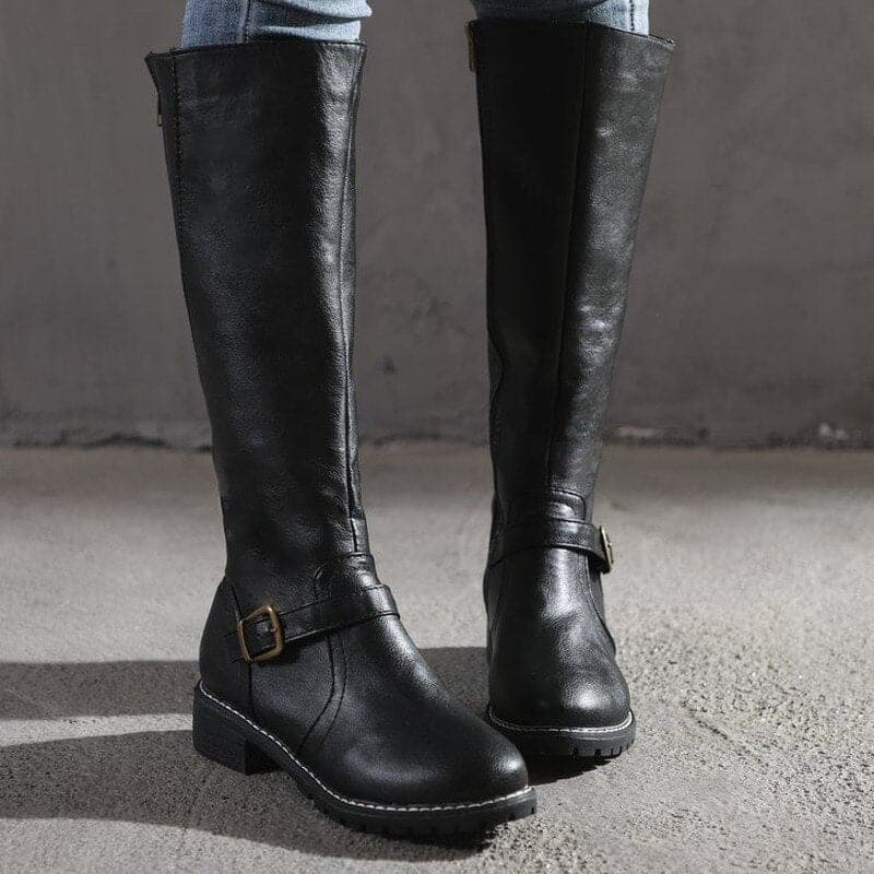 Evelyn Women's Knee-High Boots | Classic Buckle Design 1