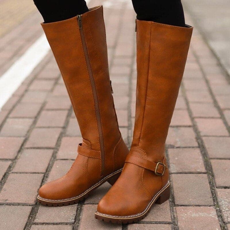 Evelyn Women's Knee-High Boots | Classic Buckle Design 2