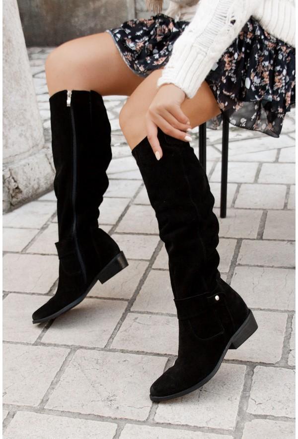 Evelyn Women's Knee High Boots | Classic Black Riding Design with Buckle Accents 5