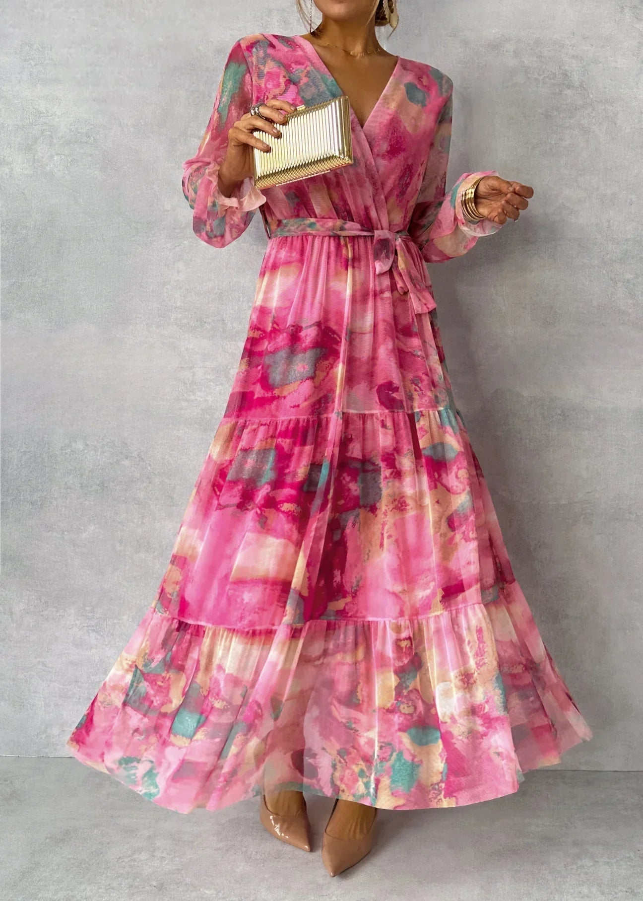 Evelyn Women's Maxi Dress | Floral Print, Long Sleeve Summer Dress 1